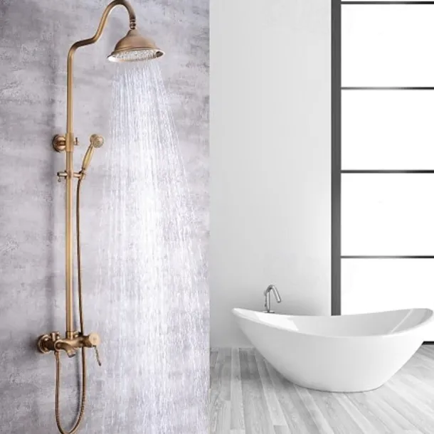 Shower Faucet,Shower System Set - Handshower Included pullout Waterfall Vintage Style / Country Antique Brass Mount Outside Ceramic Valve Bath Shower Mixer Taps