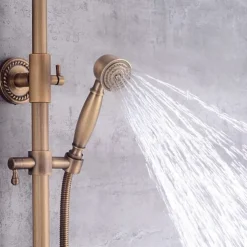 Shower Faucet,Shower System Set - Handshower Included pullout Waterfall Vintage Style / Country Antique Brass Mount Outside Ceramic Valve Bath Shower Mixer Taps