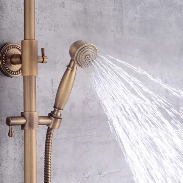 Shower Faucet,Shower System Set - Handshower Included pullout Waterfall Vintage Style / Country Antique Brass Mount Outside Ceramic Valve Bath Shower Mixer Taps