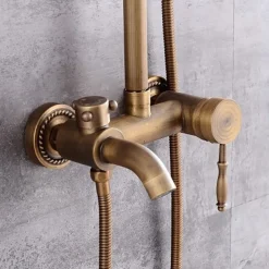 Shower Faucet,Shower System Set - Handshower Included pullout Waterfall Vintage Style / Country Antique Brass Mount Outside Ceramic Valve Bath Shower Mixer Taps