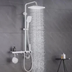 Shower Faucet,Shower System Rainfall Shower Head System Set Handshower Included Multi Spray Shower Contemporary Painted Finishes Mount Outside Ceramic Valve Bath Shower Mixer Taps