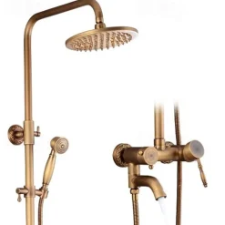 Shower Faucet,Shower System Set Handshower Included pullout Waterfall Vintage Style/Country Brass Mount Outside Ceramic Valve Bath Shower Mixer Taps