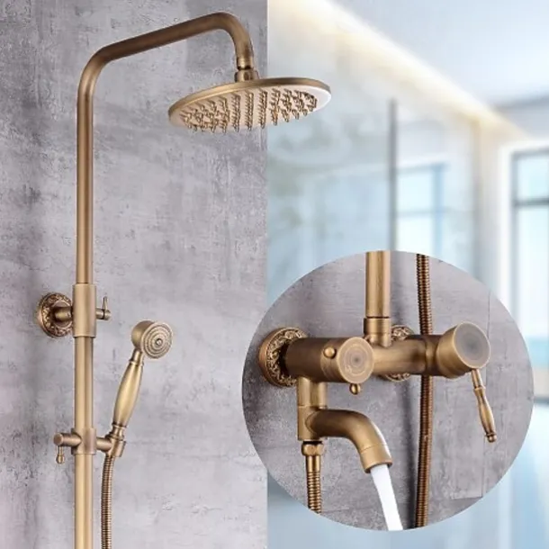 Shower Faucet,Shower System Set Handshower Included pullout Waterfall Vintage Style/Country Brass Mount Outside Ceramic Valve Bath Shower Mixer Taps