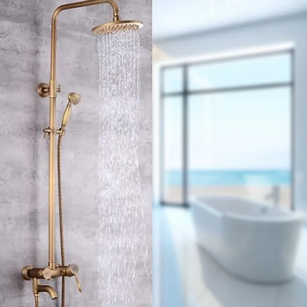 Shower Faucet,Shower System Set Handshower Included pullout Waterfall Vintage Style/Country Brass Mount Outside Ceramic Valve Bath Shower Mixer Taps