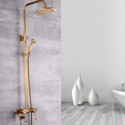 Shower Faucet,Shower System Set Handshower Included pullout Waterfall Vintage Style/Country Brass Mount Outside Ceramic Valve Bath Shower Mixer Taps