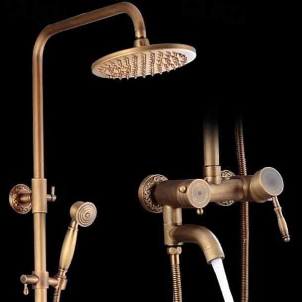 Shower Faucet,Shower System Set Handshower Included pullout Waterfall Vintage Style/Country Brass Mount Outside Ceramic Valve Bath Shower Mixer Taps