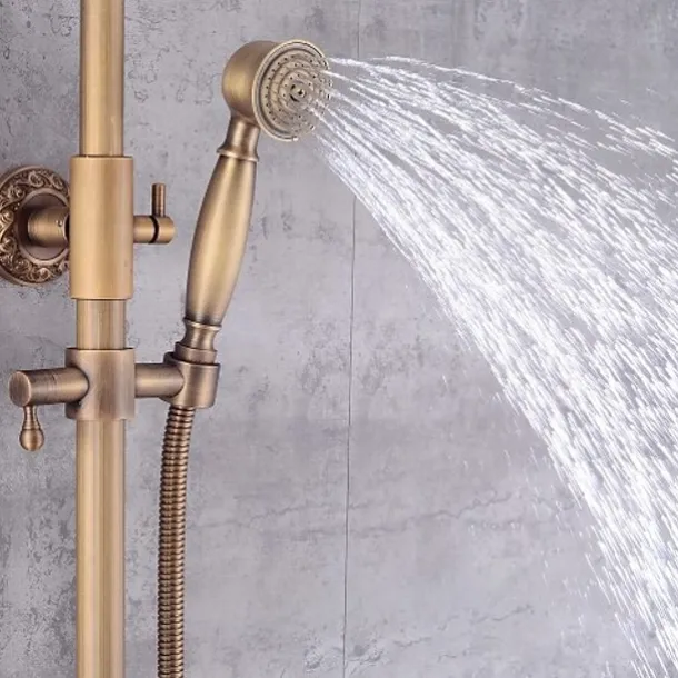 Shower Faucet,Shower System Set Handshower Included pullout Waterfall Vintage Style/Country Brass Mount Outside Ceramic Valve Bath Shower Mixer Taps