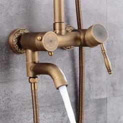Shower Faucet,Shower System Set Handshower Included pullout Waterfall Vintage Style/Country Brass Mount Outside Ceramic Valve Bath Shower Mixer Taps