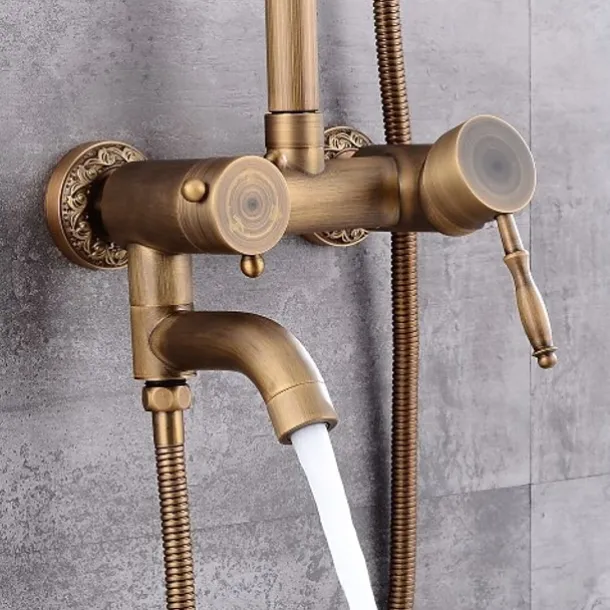 Shower Faucet,Shower System Set Handshower Included pullout Waterfall Vintage Style/Country Brass Mount Outside Ceramic Valve Bath Shower Mixer Taps