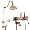 Shower Faucet,Shower System Set - Handshower Included pullout Waterfall Vintage Style / Country Antique Brass Mount Outside Ceramic Valve Bath Shower Mixer Taps