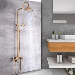 Shower Faucet,Shower System Set - Handshower Included pullout Waterfall Vintage Style / Country Antique Brass Mount Outside Ceramic Valve Bath Shower Mixer Taps
