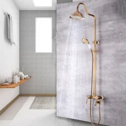 Shower Faucet,Shower System Set - Handshower Included pullout Waterfall Vintage Style / Country Antique Brass Mount Outside Ceramic Valve Bath Shower Mixer Taps