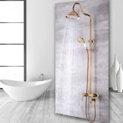 Shower Faucet,Shower System Set - Handshower Included pullout Waterfall Vintage Style / Country Antique Brass Mount Outside Ceramic Valve Bath Shower Mixer Taps