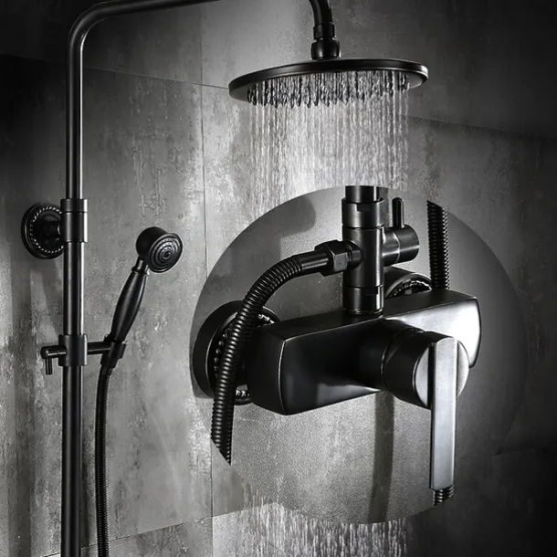 Shower Faucet,Shower System Set Antique Oil-rubbed Bronze Ceramic Valve Bath Shower Mixer Taps/Brass/Single Handle Three Holes