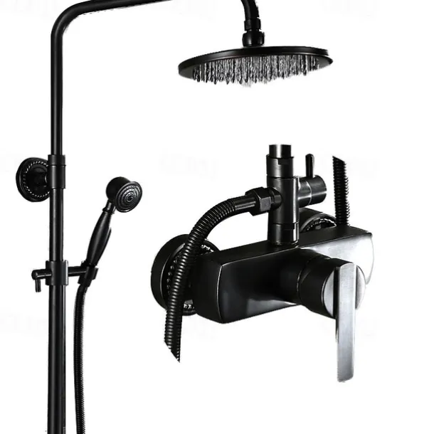 Shower Faucet,Shower System Set Antique Oil-rubbed Bronze Ceramic Valve Bath Shower Mixer Taps/Brass/Single Handle Three Holes