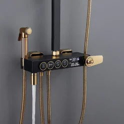 Shower Faucet,Shower System/Rainfall Shower Head System/Thermostatic Mixer valve Set Handshower Included pullout Rainfall Shower Electroplated Mount Outside Bath Shower Mixer Taps