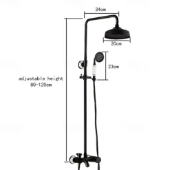 Shower Faucet,Shower System Set,Brass Rainfall Antique Oil-rubbed Bronze Shower System Ceramic Valve Two Handles Three Holes Bath Shower Mixer Taps with Hot and Cold Switch
