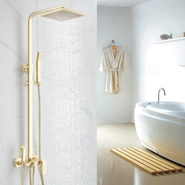 Shower Faucet,Shower System Rainfall Shower Head System Body Jet Massage Set - Handshower Included pullout Rainfall Shower Contemporary Vintage Style Nickel Brushed Mount Inside Ceramic Valve