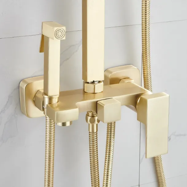 Shower Faucet,Shower System Rainfall Shower Head System Body Jet Massage Set - Handshower Included pullout Rainfall Shower Contemporary Vintage Style Nickel Brushed Mount Inside Ceramic Valve