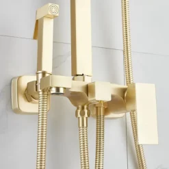 Shower Faucet,Shower System Rainfall Shower Head System Body Jet Massage Set - Handshower Included pullout Rainfall Shower Contemporary Vintage Style Nickel Brushed Mount Inside Ceramic Valve
