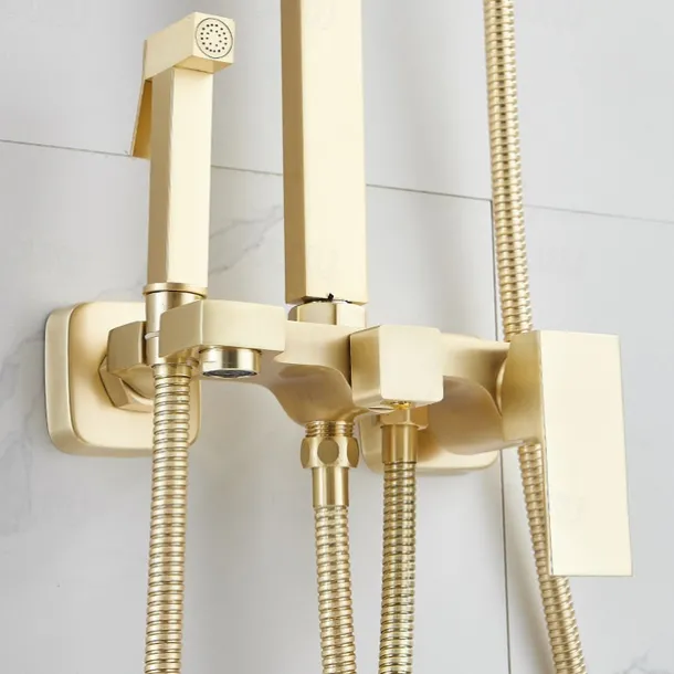 Shower Faucet,Shower System Rainfall Shower Head System Body Jet Massage Set - Handshower Included pullout Rainfall Shower Contemporary Vintage Style Nickel Brushed Mount Inside Ceramic Valve