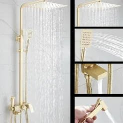 Shower Faucet,Shower System Rainfall Shower Head System Body Jet Massage Set - Handshower Included pullout Rainfall Shower Antique Vintage Style Nickel Brushed Mount Inside Ceramic Valve