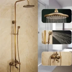 Shower Faucet,Shower System Set Handshower Included pullout Waterfall Vintage Style / Country Antique Brass Mount Outside Ceramic Valve Bath Shower Mixer Taps
