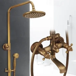 Shower Faucet,Shower System Set Handshower Included pullout Waterfall Vintage Style / Country Antique Brass Mount Outside Ceramic Valve Bath Shower Mixer Taps
