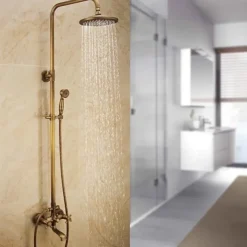 Shower Faucet,Shower System Set Handshower Included pullout Waterfall Vintage Style / Country Antique Brass Mount Outside Ceramic Valve Bath Shower Mixer Taps