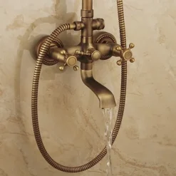 Shower Faucet,Shower System Set Handshower Included pullout Waterfall Vintage Style / Country Antique Brass Mount Outside Ceramic Valve Bath Shower Mixer Taps