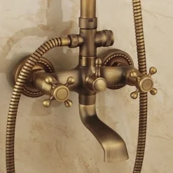 Shower Faucet,Shower System Set Handshower Included pullout Waterfall Vintage Style / Country Antique Brass Mount Outside Ceramic Valve Bath Shower Mixer Taps