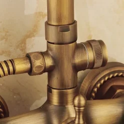 Shower Faucet,Shower System Set Handshower Included pullout Waterfall Vintage Style / Country Antique Brass Mount Outside Ceramic Valve Bath Shower Mixer Taps