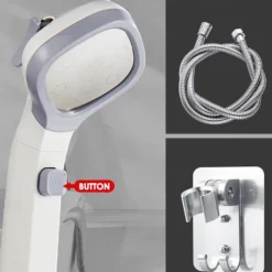 Shower Head 4 Mode Adjustable High Pressure Water Saving One-key Stop Water Handheld Pressurized Showerhead Bathroom Accessories(With 1.5m Water Pipe and Support)