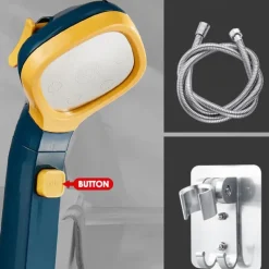 Shower Head 4 Mode Adjustable High Pressure Water Saving One-key Stop Water Handheld Pressurized Showerhead Bathroom Accessories(With 1.5m Water Pipe and Support)