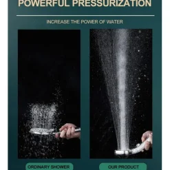 Shower Head 4 Mode Adjustable High Pressure Water Saving One-key Stop Water Handheld Pressurized Showerhead Bathroom Accessories(With 1.5m Water Pipe and Support)