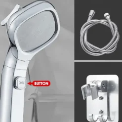 Shower Head 4 Mode Adjustable High Pressure Water Saving One-key Stop Water Handheld Pressurized Showerhead Bathroom Accessories(With 1.5m Water Pipe and Support)