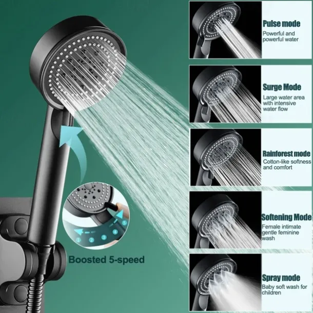 Shower Head High Pressure Handheld Spray with 5 Mode Showerhead, Adjustable High-Pressure Water Saving Shower Head Held, Shower Bathroom Accessories