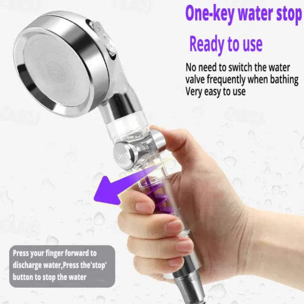 Shower Head High Pressure 3-Function SPA Shower Head With Switch On/Off Button Filter Bath Head Water Saving Shower Bathroom