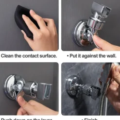 Shower Head Holder Suction Cup Shower Head Holder Adjustable Height Wall Mount Shower Wand Holder Bracket ABS Removable Handheld Shower Head Holder Silver