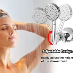 Shower Head Holder Suction Cup Shower Head Holder Adjustable Height Wall Mount Shower Wand Holder Bracket ABS Removable Handheld Shower Head Holder Silver
