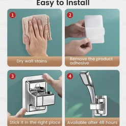 Shower Head Holder Wall Mount Adhesive Adjustable Handheld Shower Wand Holder No Drilling Wall Mount Bracket