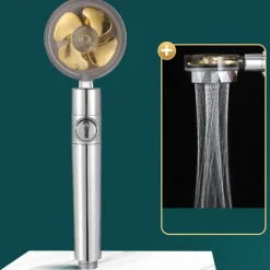 Shower Head Water Saving Flow 360 Degrees Rotating With Small Fan ABS Rain High-Pressure Spray Nozzle Bathroom Accessories