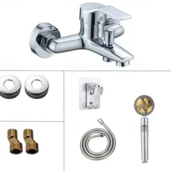 Shower Mixer Bar Valve Wall Mounted Chrome with Handheld Spray, Bottom G1/2 Shower Mixer Tap Round Mixer Bar Wall Mount