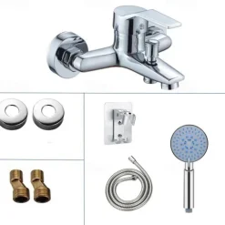 Shower Mixer Bar Valve Wall Mounted Chrome with Handheld Spray, Bottom G1/2 Shower Mixer Tap Round Mixer Bar Wall Mount