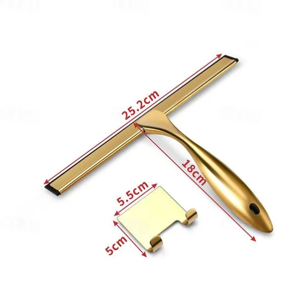 Shower Squeegee Window Glass Wiper Silicone Scraper Cleaner Stainless Steel Bathroom Mirror Wiper Scraper Glass Cleaning Accessories with Hook(Golden)