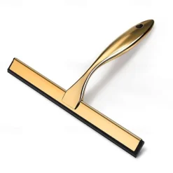 Shower Squeegee Window Glass Wiper Silicone Scraper Cleaner Stainless Steel Bathroom Mirror Wiper Scraper Glass Cleaning Accessories with Hook（Golden）