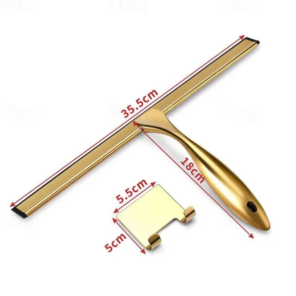 Shower Squeegee Window Glass Wiper Silicone Scraper Cleaner Stainless Steel Bathroom Mirror Wiper Scraper Glass Cleaning Accessories with Hook(Golden)