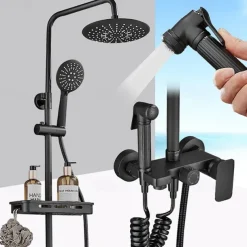 Shower System Faucet Combo Set with 8" Rain Showerhead, Multi-Function Hand Shower, Adjustable Slide Bar and Soap Dish Wall Mounted Ceramic Valve Bath Shower Mixer Taps