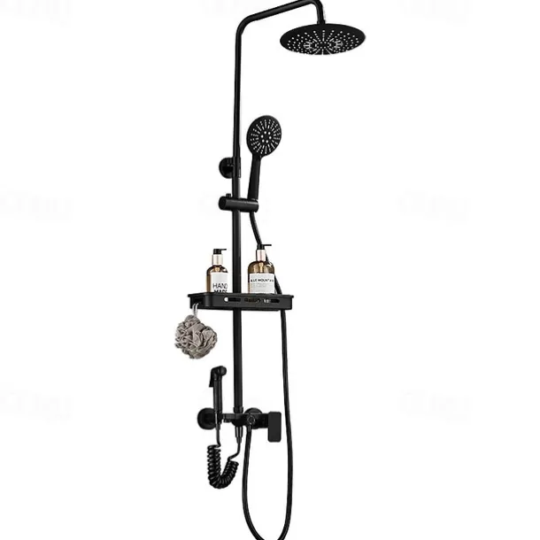 Shower System Faucet Combo Set with 8" Rain Showerhead, Multi-Function Hand Shower, Adjustable Slide Bar and Soap Dish Wall Mounted Ceramic Valve Bath Shower Mixer Taps