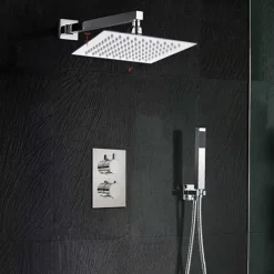 Shower System Faucet Combo Set Shower Head 8 inches Chrome, Rough In Brass Valve and Trim Kit, Stainless Steel High Pressure Heldhead Hand Sprayer Wall Mounted Bathroom